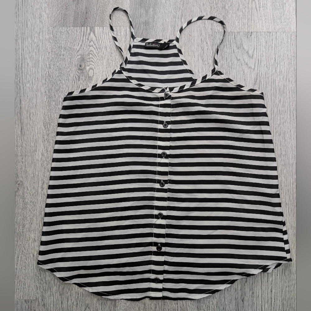 Seduction Black White Striped Button Front Tank Top Small Goth Emo Punk
